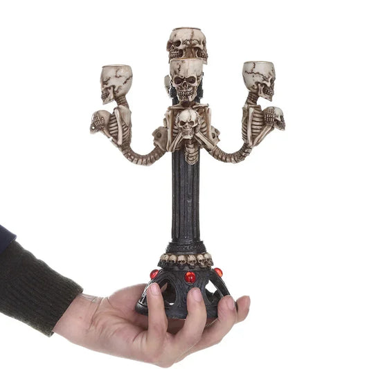 1 Set Resin Skull Candle Holder with Candles – Halloween Punk Party Ornament