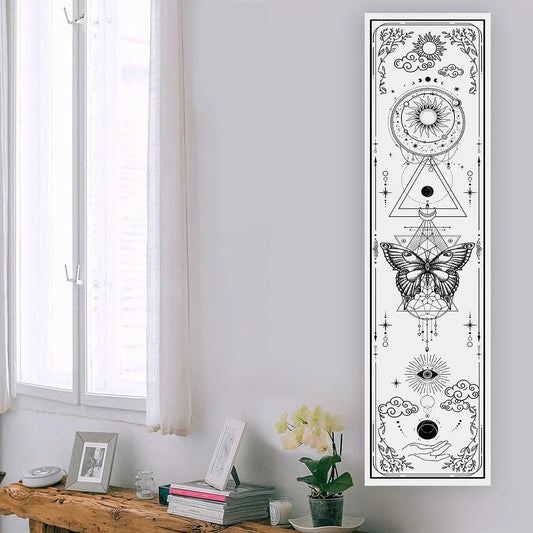Gothic Witchy Sun &amp; Moon Vertical Tapestry – Black & White Butterfly Wall Hanging for Living Room & Bedroom
