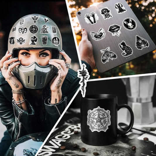10/50/100pcs Graffiti Black Gothic Punk Stickers – DIY Decals for Suitcase, Water Bottle, Phone & More