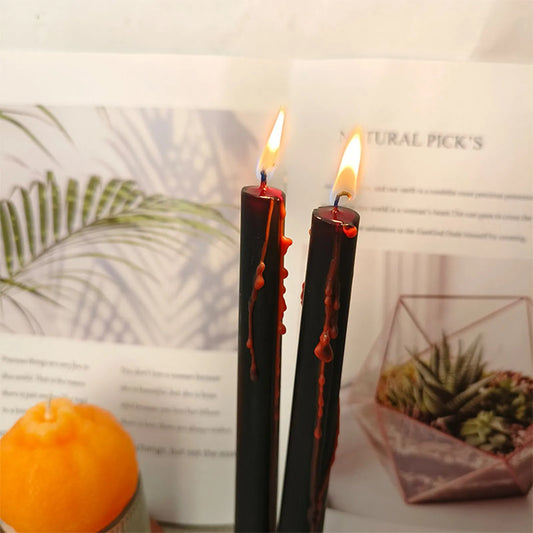 Terrifying Tall Bleeding Blooddrop Candles – Unscented Black Tapered Spooky Candle Set