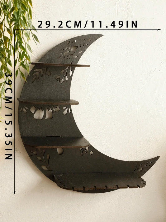 30/39cm Black Moon Wall Shelves – 4-Tier Gothic Floating Shelf for Crystals & Essentials