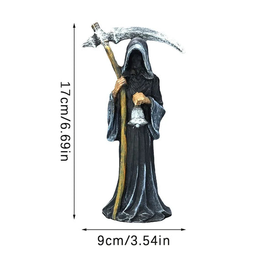 No One Can Escape – Sacred Death God Statue with Sickle for Religious and Altar Decoration