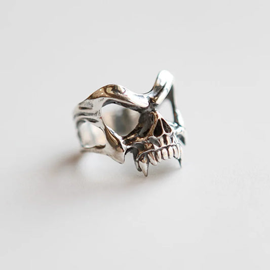925 Sterling Silver Skeleton Head Punk Ring – Adjustable Luxury Jewelry for Women Wholesale