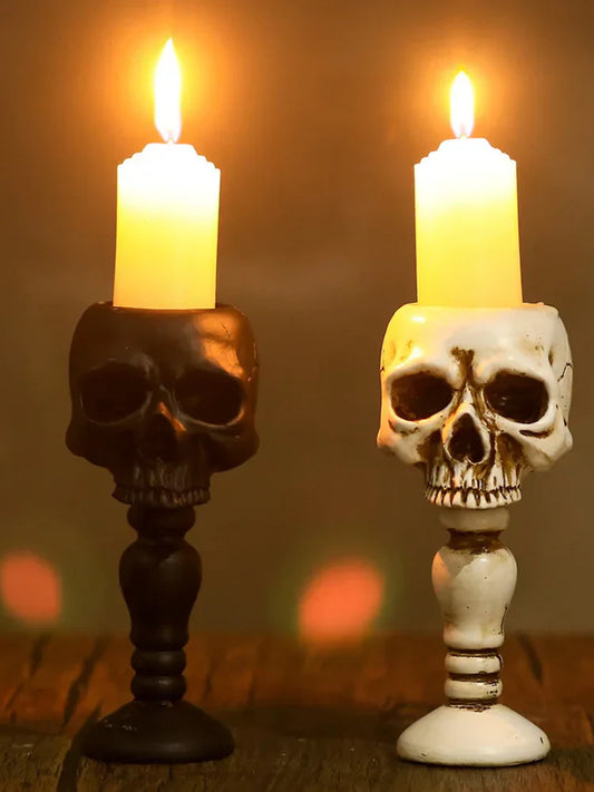 Pillar Candlestick Holder Gothic Skull Tealight Holder Resin Candlestick Table Decor Ornament for Halloween Decorations