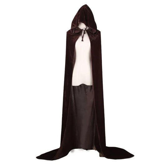 Christmas Pleuche Velvet Cloak – Hooded Medieval Cape for Witch, Wicca, Vampire & Holiday Cosplay