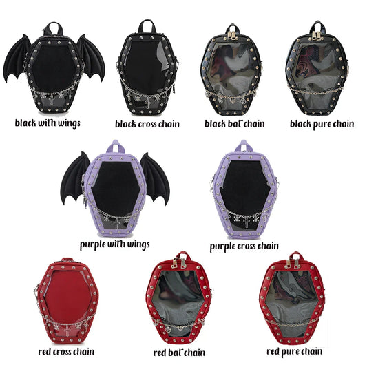 Gothic Punk Coffin-Shaped Ita Bag – Clear Backpack & Shoulder Bag for Women
