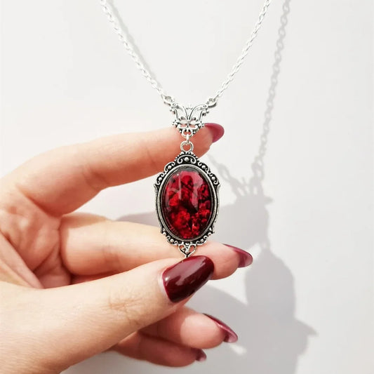 Vintage Gothic Blood Red Quartz Charm Necklace – Butterfly Pendant for Women