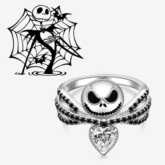Disney The Nightmare Before Christmas Jack Skull Ring – Black Enamel & Crystal Charm Halloween Jewelry Gift for Women