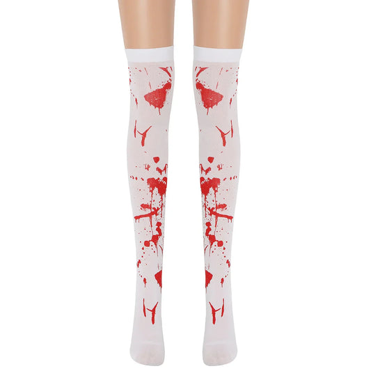 Halloween Horror Blood Nurse Uniform Cosplay Costume – Women & Girls Dress with Printing, Stockings & Skirt